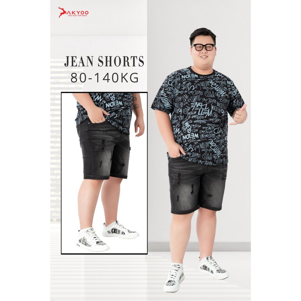 Quần Sooc Jean Big Size Nam 80-140kg AKYOO - Chất Jean Mền Mại Co Giãn 04 Chiều Size Đại Cho BigSize