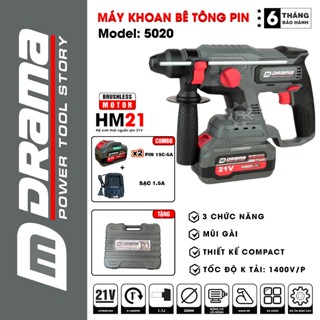 Máy khoan đục bê tông pin DRAMA 5020, Động cơ Không Chổi Than, Lực đập 1.7J