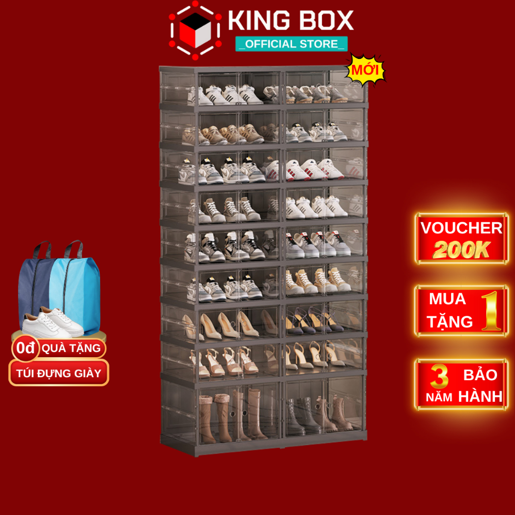 Tủ giày gấp gọn thông minh KINGBOX 36 đôi 9104 chất liệu nhựa PP ( BẢO HÀNH 3 NĂM) ,hộp đựng giày đa năng cao cấp