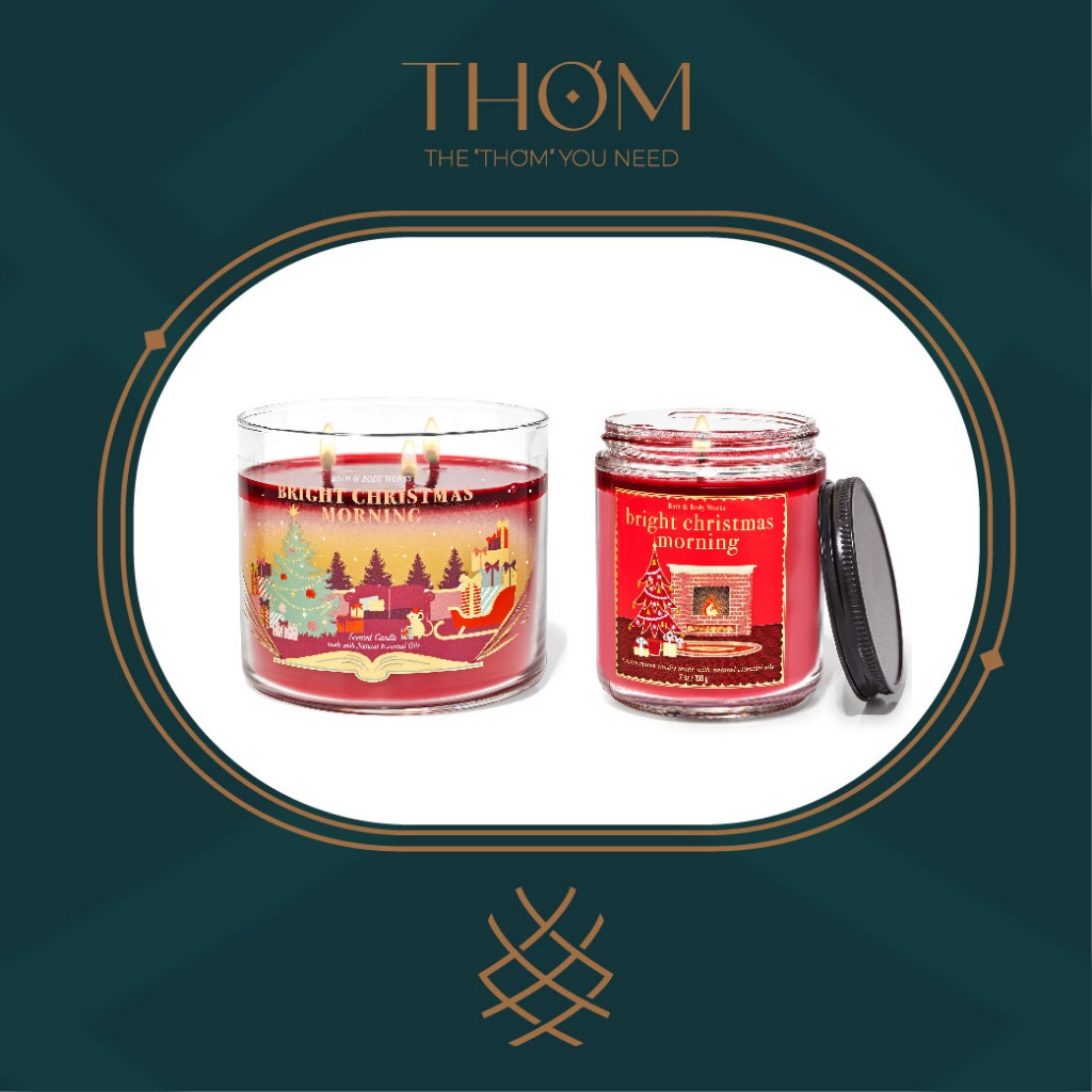 [ CHRISTMAS ] BRIGHT CHRISTMAS MORNING | Nến thơm 3 bấc 411gr 1 bấc 198g Bath and Body Works 3 Wick 