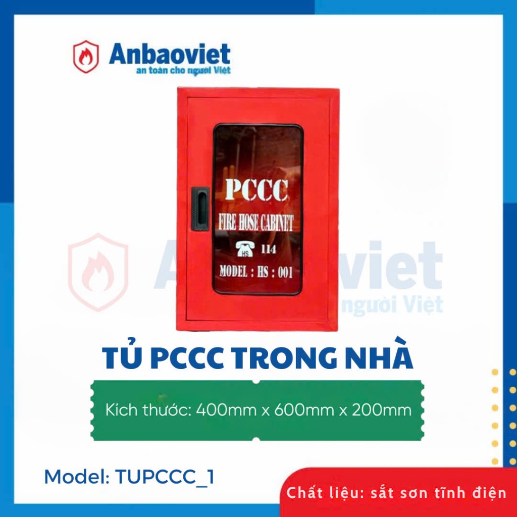 Tủ đựng thiết bị PCCC (Cuộn vòi chữa cháy, bình chữa cháy, lăng chữa cháy) bằng sắt đặt trong nhà