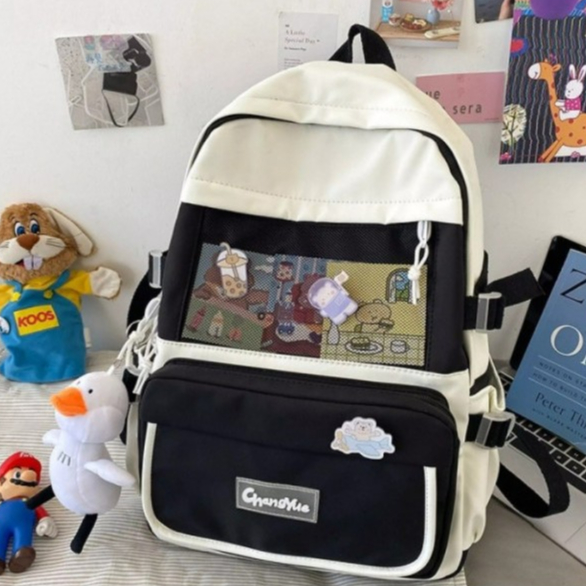 Balo ulzzang nam nữ đi học chống thấm phối lưới (không gồm móc khoá bông) CICI LP25