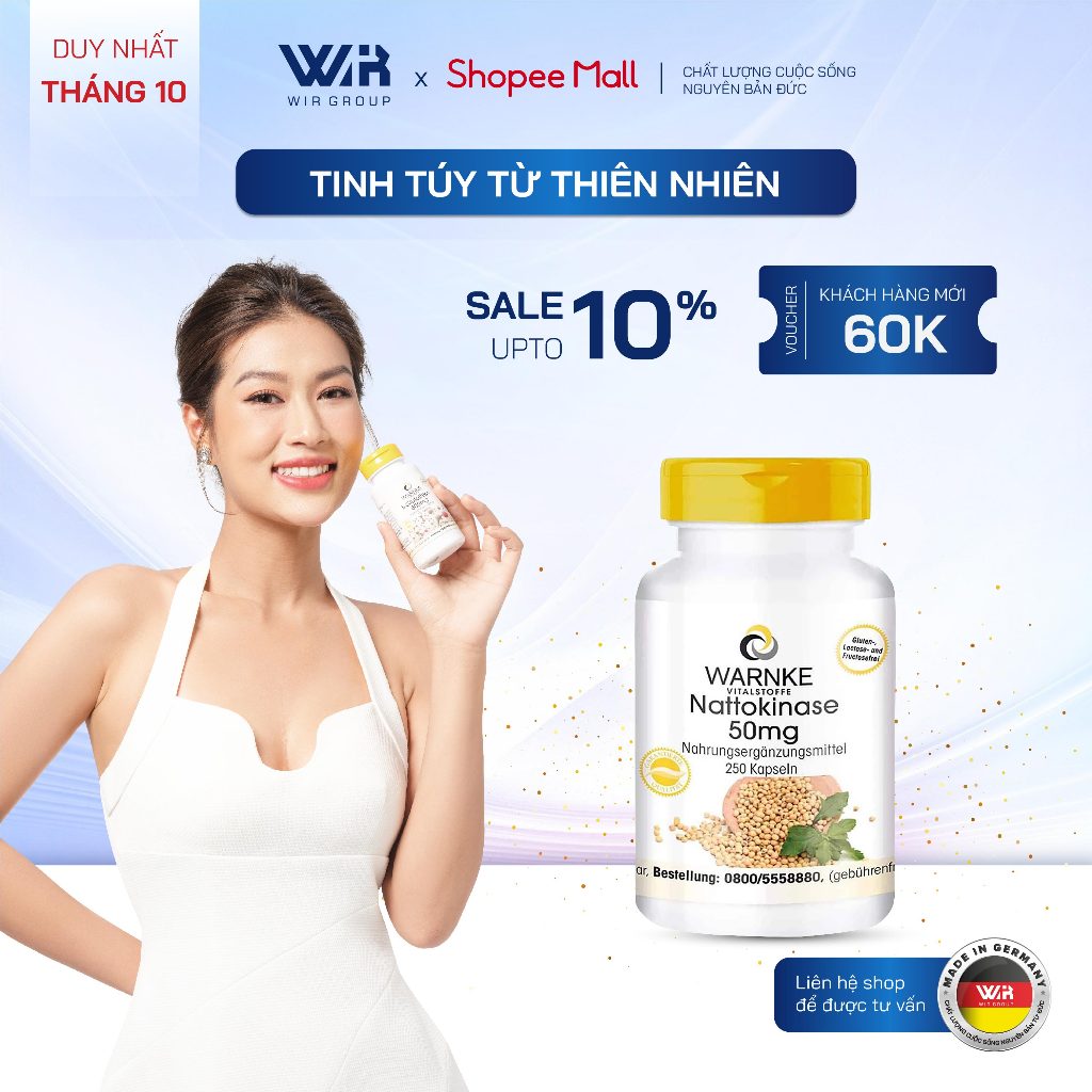 Viên Uống Chống Đông Máu, Đột Quỵ Warnke Nattokinase – Nattokinase 50mg Fermentiert 2000 FU - Wir Group