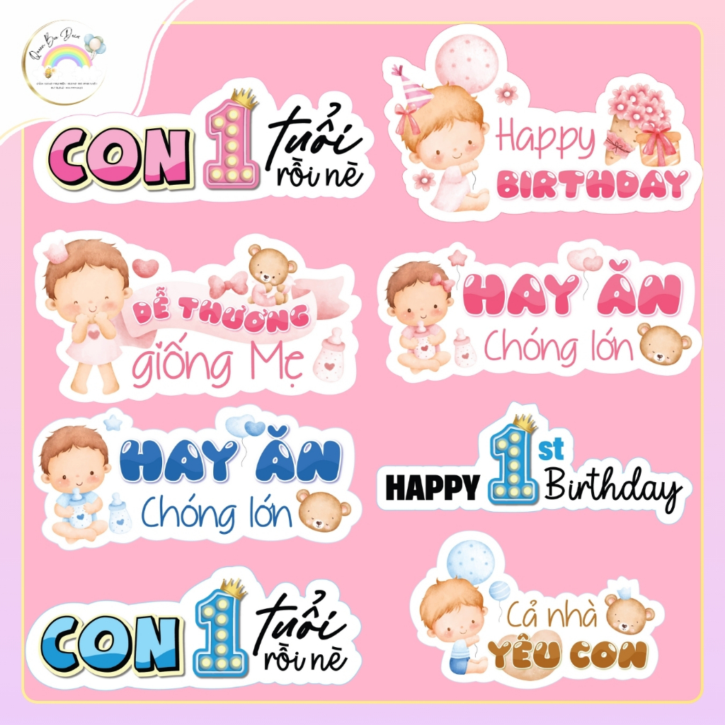 Hashtag cầm tay chụp ảnh sinh nhật cho bé trai, bé gái tặng kèm keo dính ( có in theo yêu cầu)