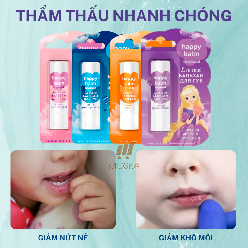 Son Dưỡng Môi Trái Cây Cho Trẻ Em Trên 3 Tuổi HAPPY BALM FITO Nga 3.6g, Môi Mềm Mịn, Căng Mướt, Dưỡng Ẩm Sâu| Moska shop