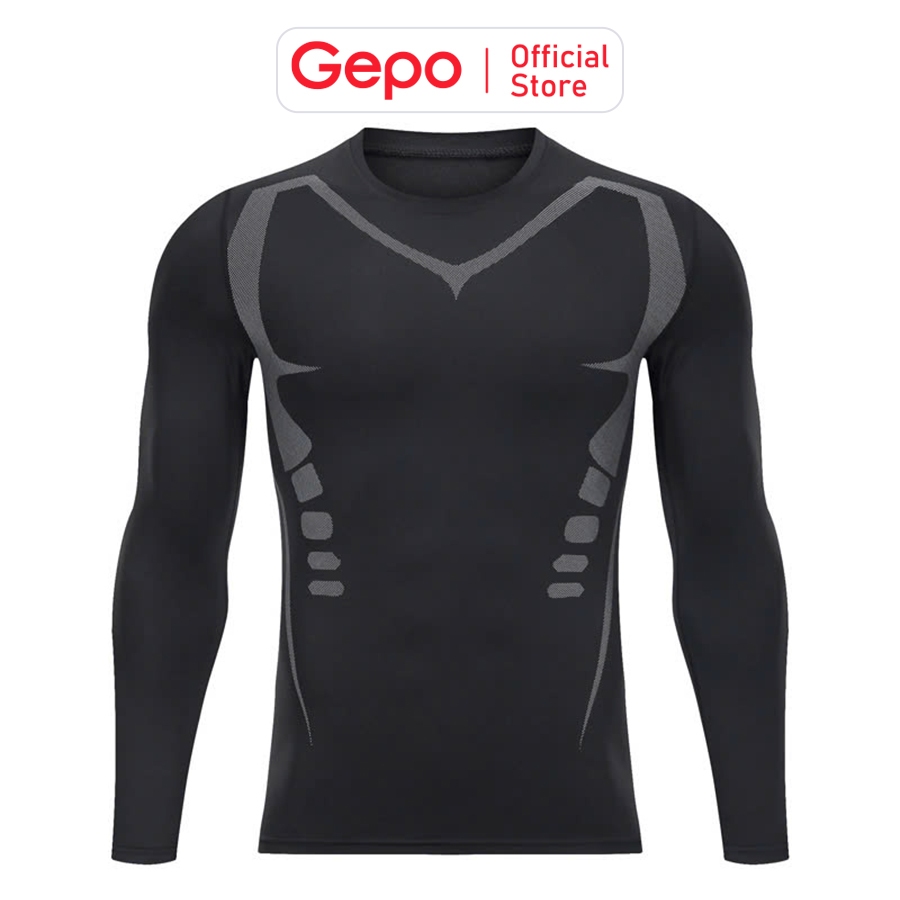 GEPO Áo Giữ Nhiệt Áo Legging Nam Dài Tay Chuyên Tập Gym Chạy Bộ Đá Bóng