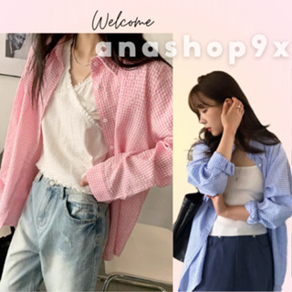 Áo sơ mi xốp dài tay kẻ caro, áo sơ mi nữ form rộng siêu basic mặc đi học đi làm đều xinh Anashop9x