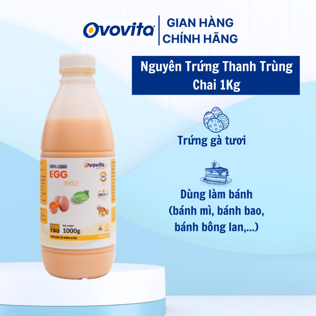 Trứng Gà Nguyên TrứngThanh Trùng OVOVITA Bổ Sung Dinh Dưỡng Protein - Nguyên Liệu Làm Bánh - Chai 1k