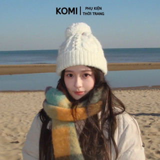 Mũ len KOMI nón len nữ trùm đầu lót lông thời trang giữ ấm mùa đông nhiều màu sắc