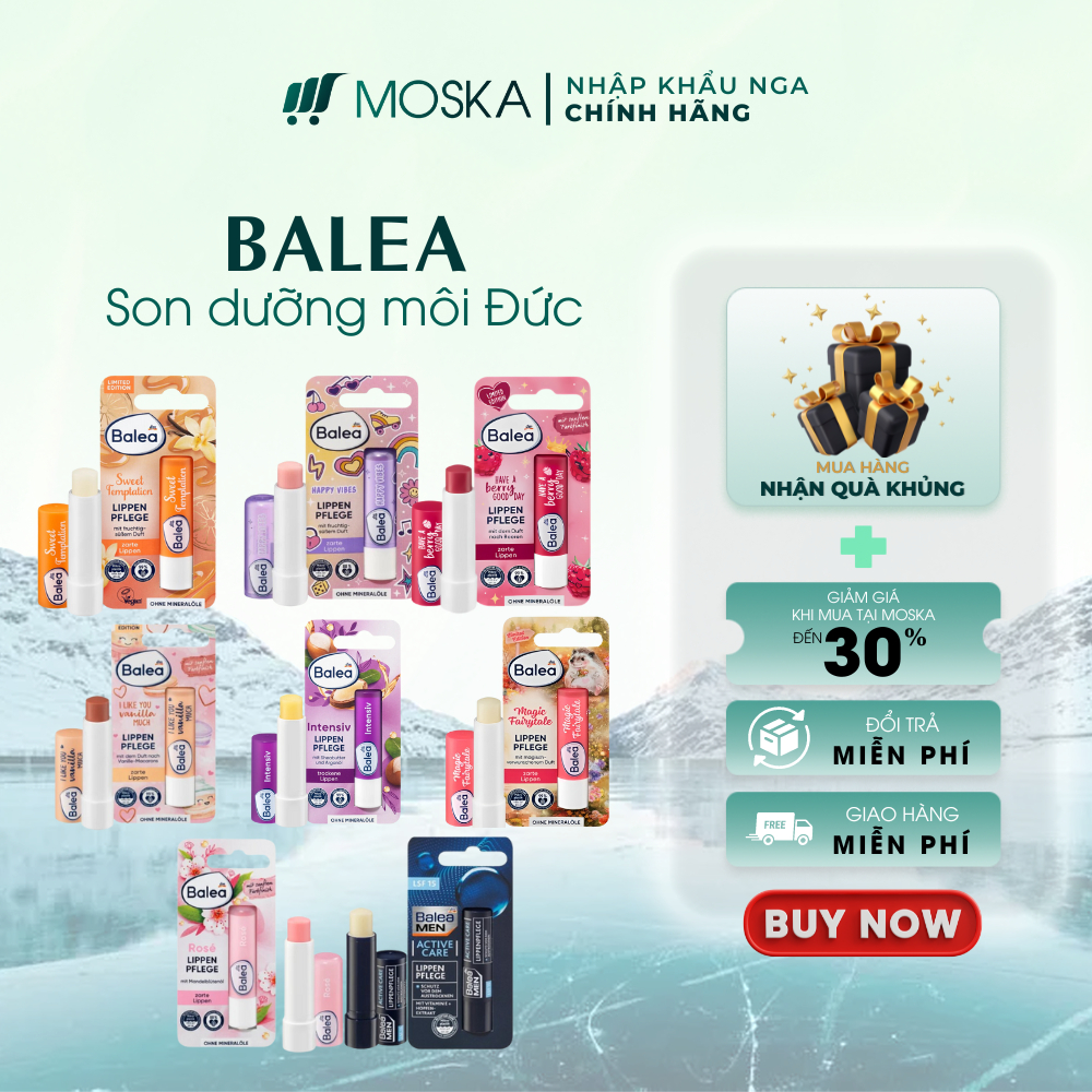 Son Dưỡng Môi Thuần Chay Ngừa Khô Môi Nội địa Đức Balea 4.8g, Làm Đầy Rãnh Môi, Dưỡng Môi Hồng Ngọt Ngào| Moska shop