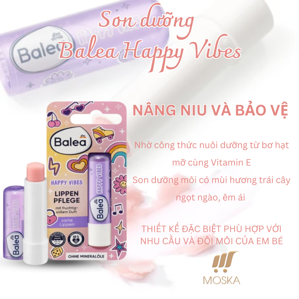 Son Dưỡng Môi Thuần Chay Ngừa Khô Môi Nội địa Đức Balea 4.8g, Làm Đầy Rãnh Môi, Dưỡng Môi Hồng Ngọt Ngào| Moska shop