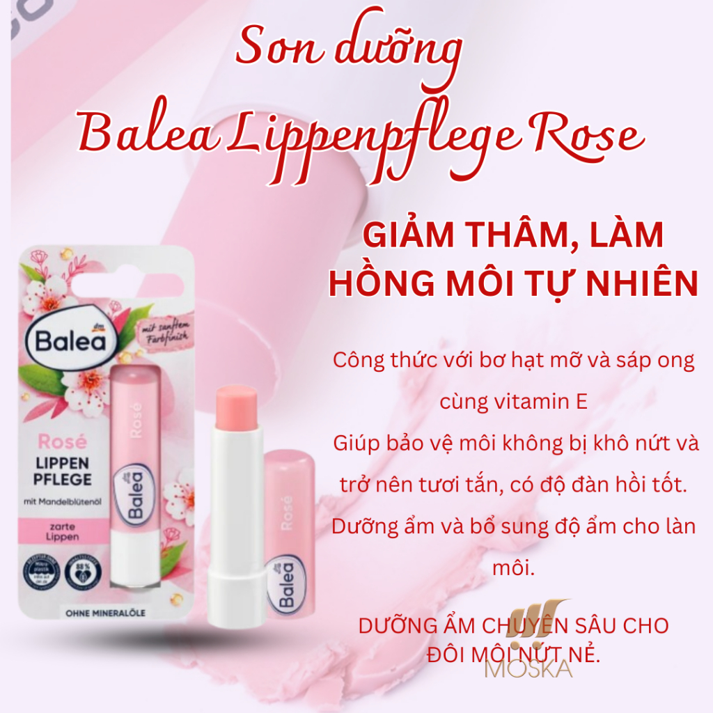 Son Dưỡng Môi Thuần Chay Ngừa Khô Môi Nội địa Đức Balea 4.8g, Làm Đầy Rãnh Môi, Dưỡng Môi Hồng Ngọt Ngào| Moska shop
