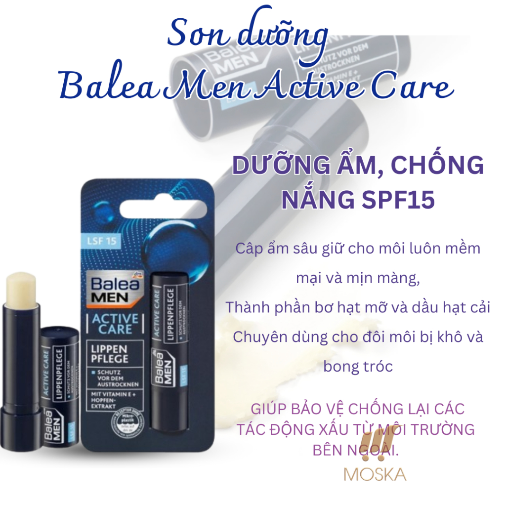 Son Dưỡng Môi Thuần Chay Ngừa Khô Môi Nội địa Đức Balea 4.8g, Làm Đầy Rãnh Môi, Dưỡng Môi Hồng Ngọt Ngào| Moska shop