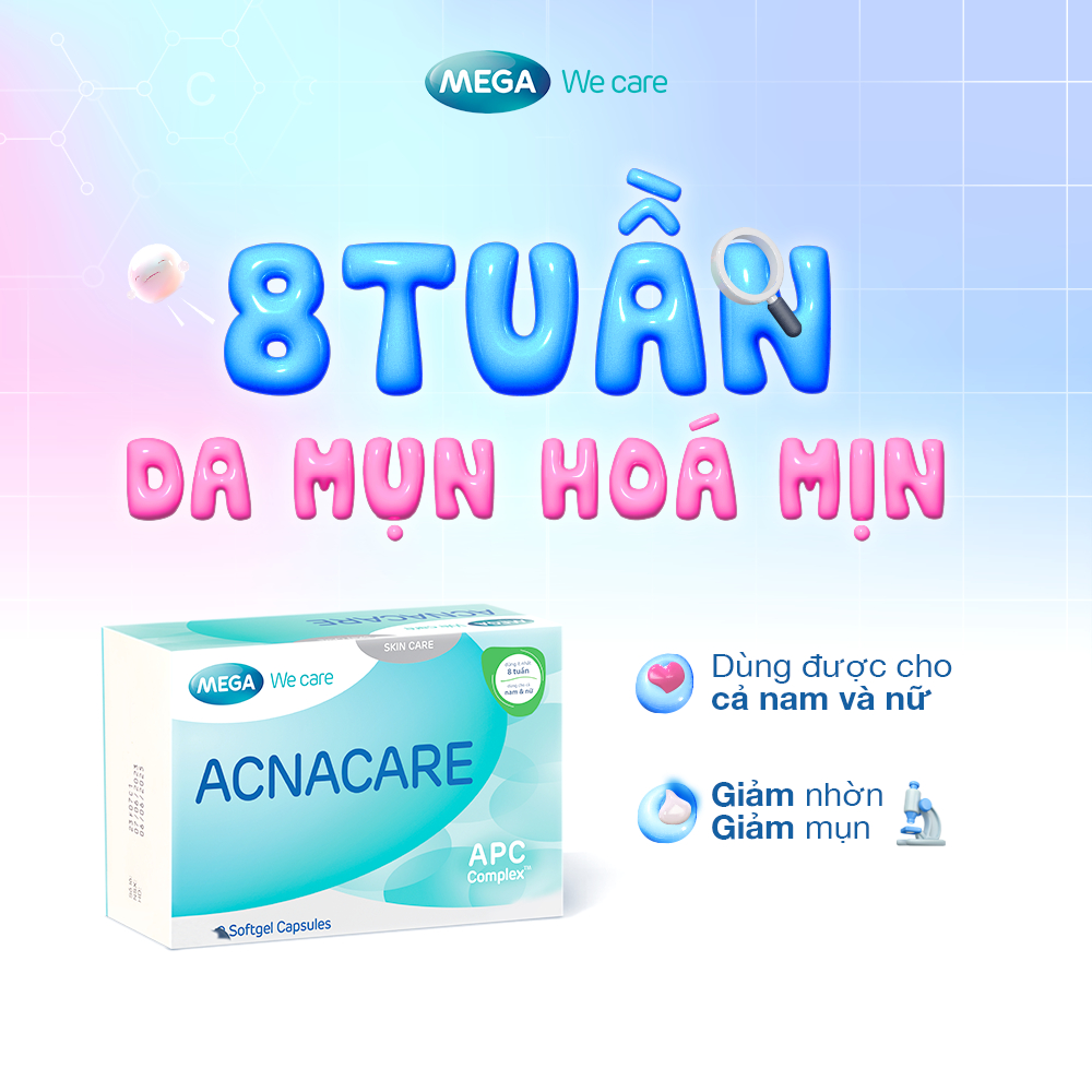 Viên uống giảm mụn, giảm nhờn - Kẽm, Crôm, D.Salina, Vitamin C, Vitamin E - ACNACARE Mega We Care (30 viên)