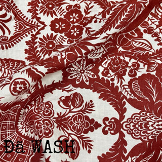  Vải Linen Tưng Premium Pure Linen In Hoạ Tiết Đỏ Gạch Mềm Mướt Chưa WASH Khổ 1m30 Đã WASH CN Khổ 1m25 