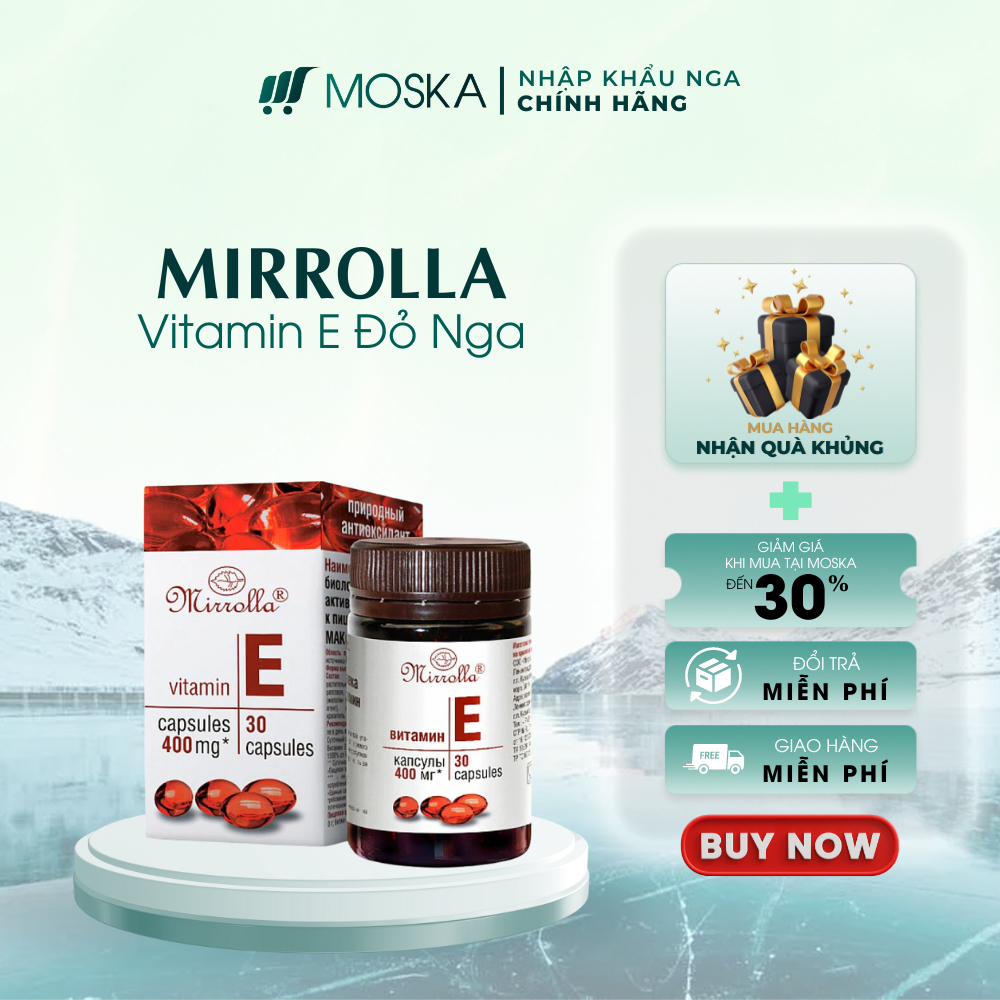 Viên Uống Vitamin E Đỏ Mirrolla Nga 400mg - Bổ Sung Dưỡng Chất, Tốt Cho Phụ Nữ 30 viên, Khoẻ Trong Đẹp Ngoài| Moska shop