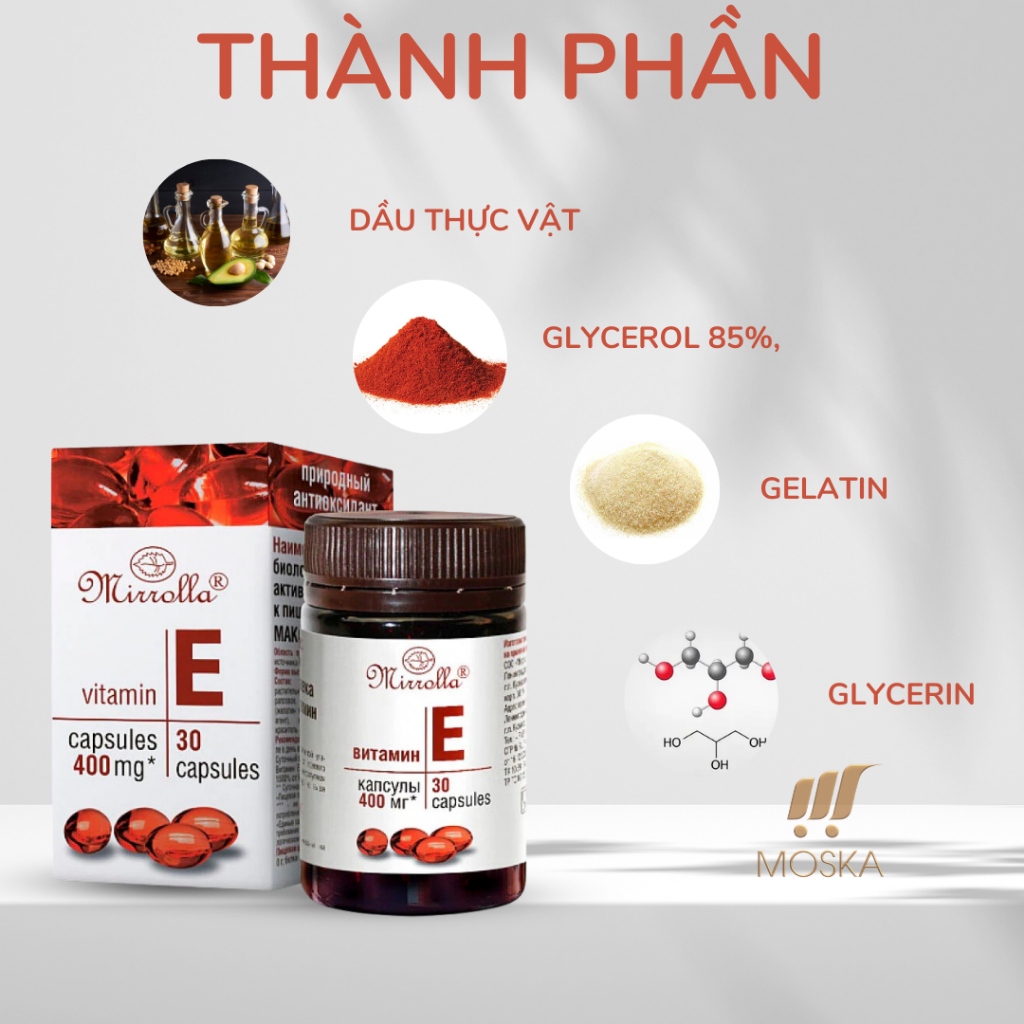 Viên Uống Vitamin E Đỏ Mirrolla Nga 400mg - Bổ Sung Dưỡng Chất, Tốt Cho Phụ Nữ 30 viên, Khoẻ Trong Đẹp Ngoài| Moska shop
