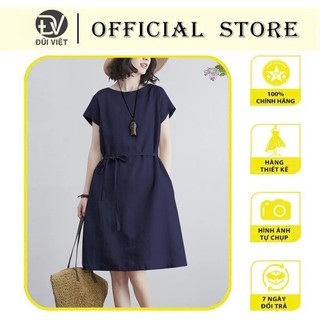 Đầm đũi suông nữ thắt eo, Váy suông nữ tay hến xinh chất đũi mềm mát mặc đi làm, đi chơi