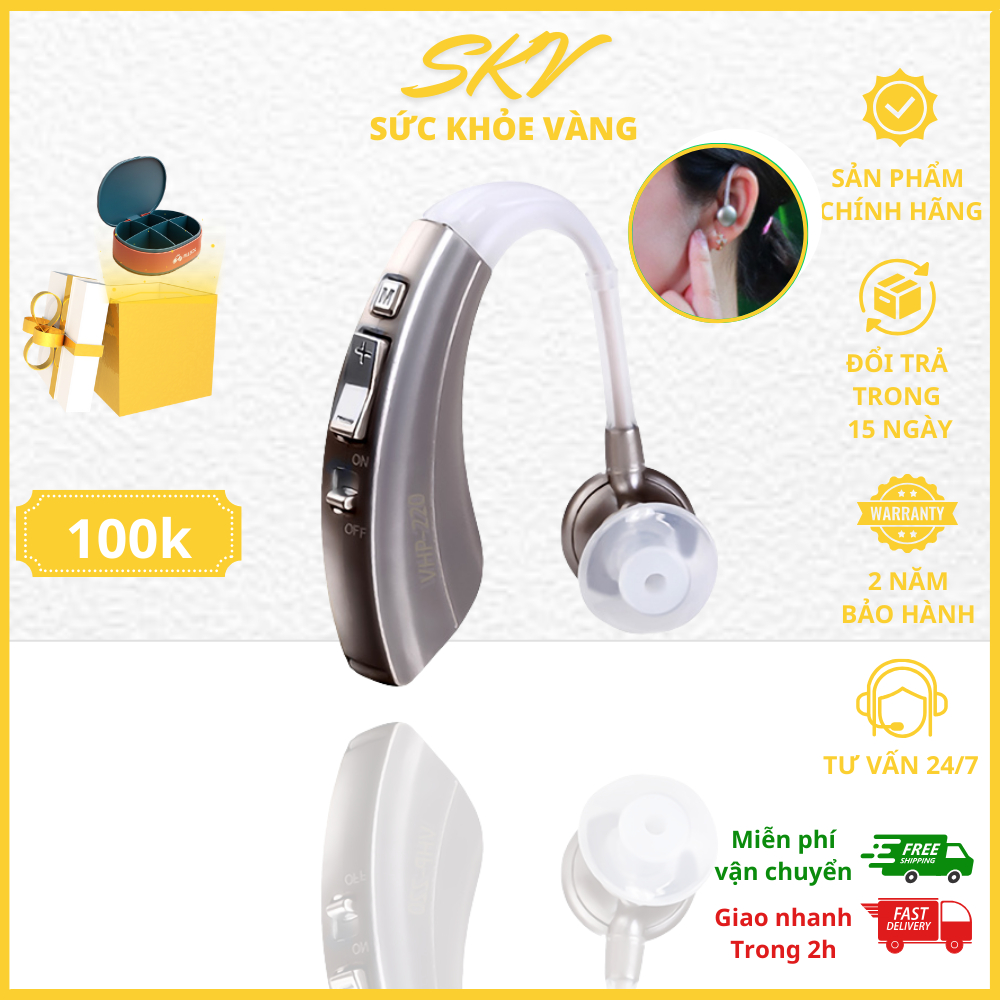 Máy Trợ Thính Không Dây VHP 220 [BẢO HÀNH 24 THÁNG] Tai Nghe Trợ Thính Đeo Vành Tai Lọc Ồn - Chống Sôi - Chống Hú