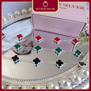 Lắc tay bạc nữ Duyson Silver cỏ 4 lá đá 10mm nhiều màu, vòng tay bạc nữ 925 cỏ bốn lá [LTKX36]