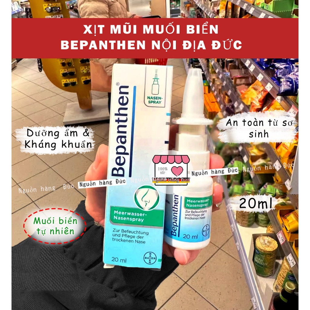 Xịt mũi muối biển Bepanthen Đức cho bé từ sơ sinh, trẻ em và người lớn - Nguồn hàng Đức