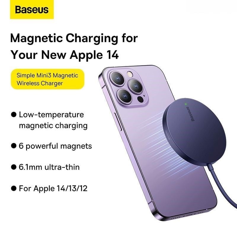 Đế Sạc Không Dây Baseus Simple Mini3 Magnetic Wireless Charger 15W (Magnetic Wireless Smart Charger