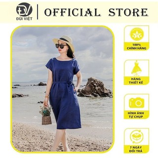 Đầm linen dáng suông dài 1m kèm đai rời, 2 túi chéo chất mềm mát mặc đi chơi, đi làm
