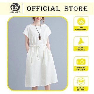 Đầm suông linen tay ngắn màu trắng đai rời, chất vải linen mềm mát, thời trang phong cách Hàn Quốc Da84