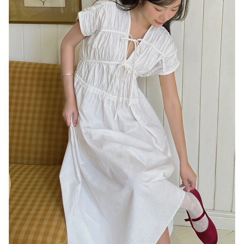 DOB - Váy dáng suông cổ V rút nhúng Moca Dress | BigBuy360 - bigbuy360.vn