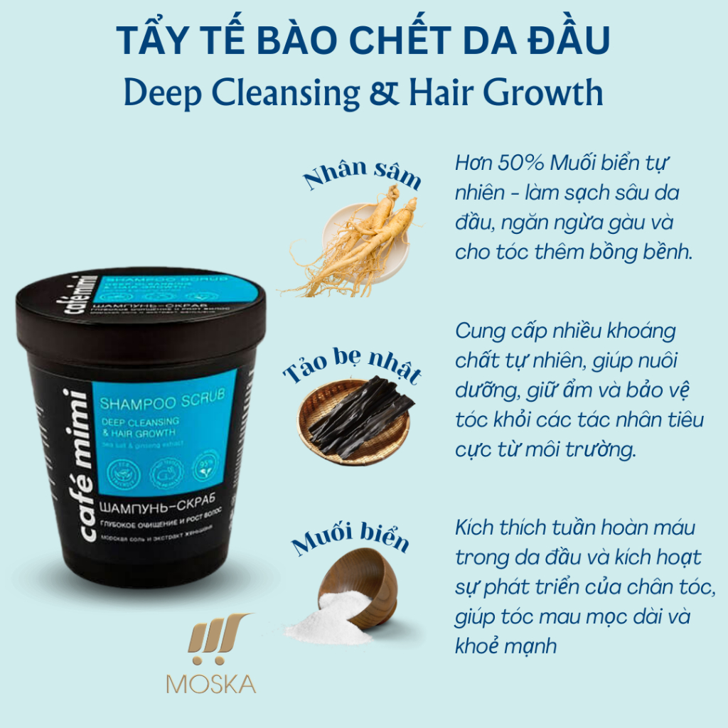 Tẩy Da Chết Da Đầu Cafe MiMi Tóc Sạch Sâu, Loại Bỏ Da Chết, Kiềm Dầu, Sạch Gàu, Ngăn Bết Tóc 330g, Tóc Khoẻ Bồng Bềnh