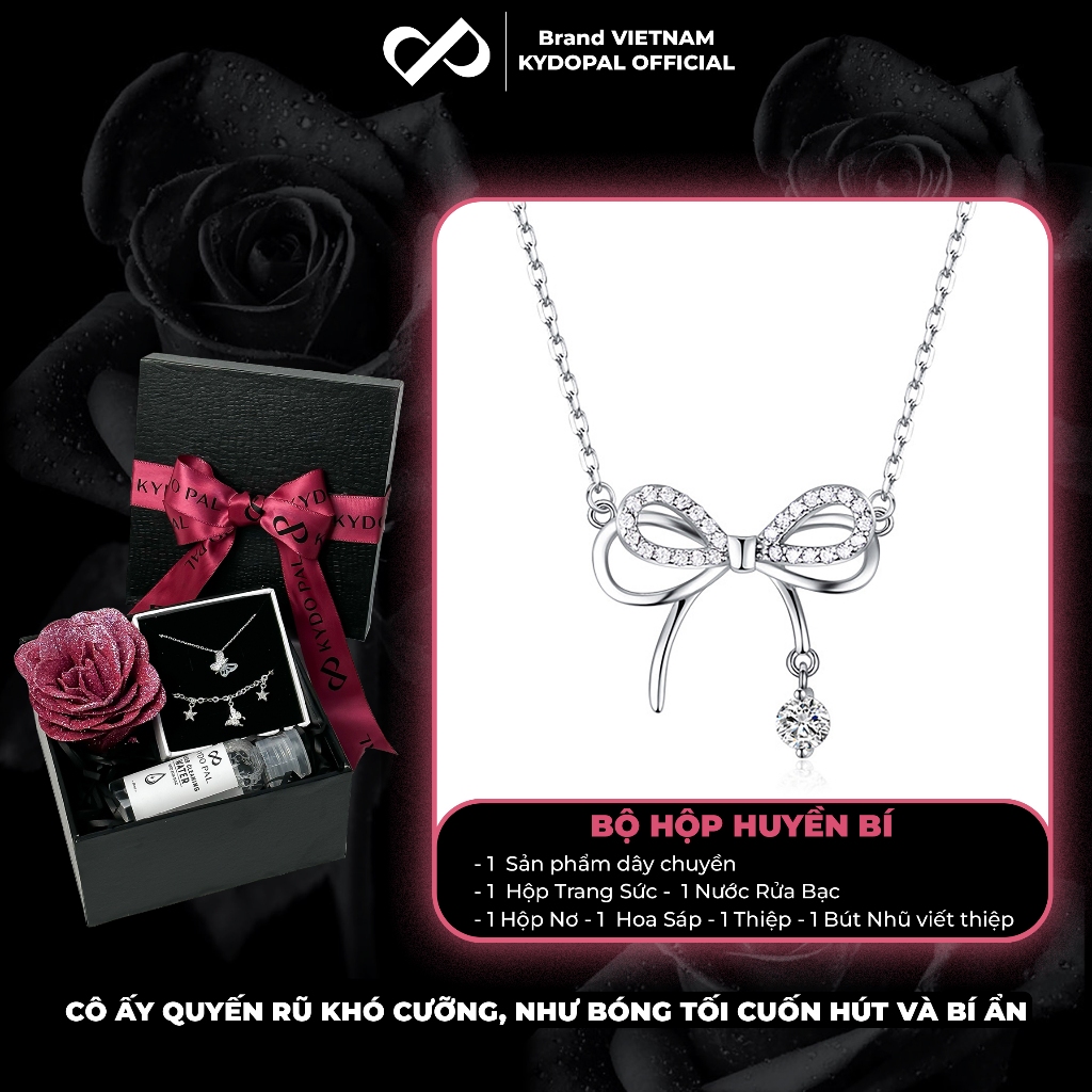 Dây chuyền bạc nơ KYDOPAL đính đá cao cấp trang sức bạc nữ cá tính 925 - PAL9B4C10