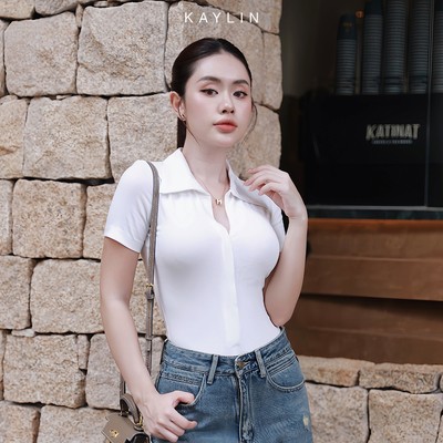 Áo thun POLO KAYLIN phối khóa kéo chất vải thun co giãn phong cách thanh lịch - N2220