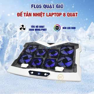  Quạt tản nhiệt laptop gaming FL05 đế giá đỡ laptop 8 quạt đèn led rgb chỉnh tốc độ gió làm mát nhanh 