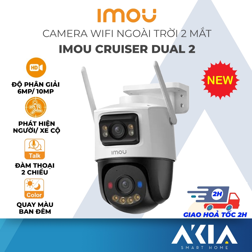 Camera 2 mắt IMOU Cruiser Dual 2 6MP/ 10MP, vừa quay cố định, vừa xoay 360 độ theo dõi chuyển động