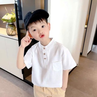  Áo sơ mi bé trai sơ mi bé trai bé gái cổ trụ cộc tay 1 2 túi chất đũi xước cao cấp 12 - 31kg 