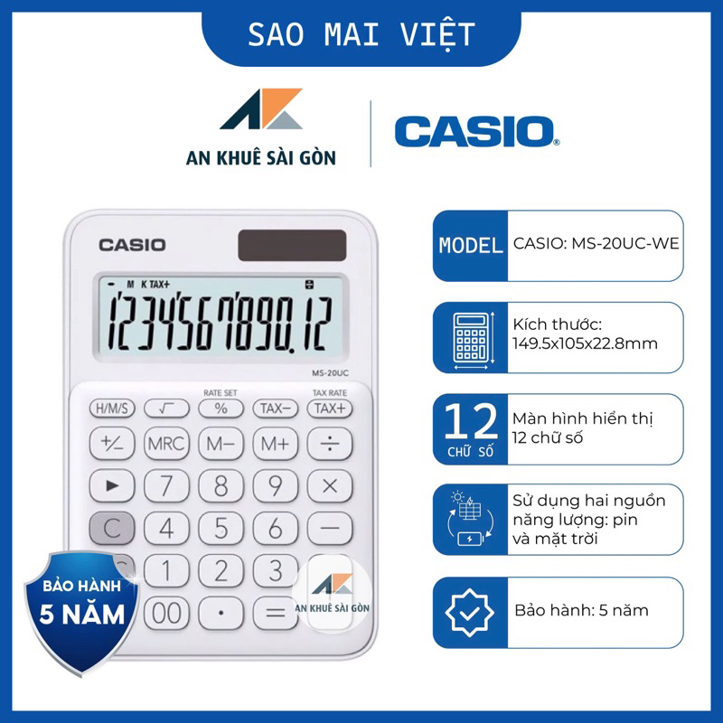 [Sắc màu mới] Máy tính Casio MS-20UC-WE Chính Hãng - Hiển thị 12 số