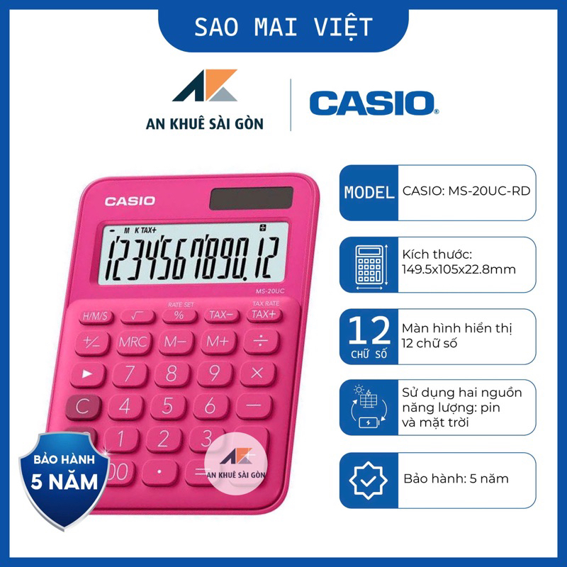 [Sắc màu mới] Máy tính Casio MS-20UC-RD Chính Hãng - Hiển thị 12 số