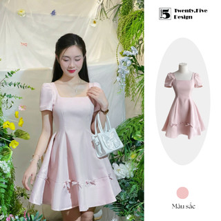 Đầm hồng dáng xòe công chúa phối nơ điệu đà Twenty.Five DH37