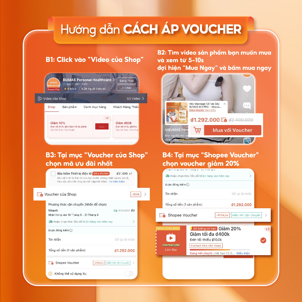 Máy Massage Cổ Vai Gáy BUMAS M3 PRO - Massage chườm ấm 8 điểm chạm - Hàng Chính Hãng