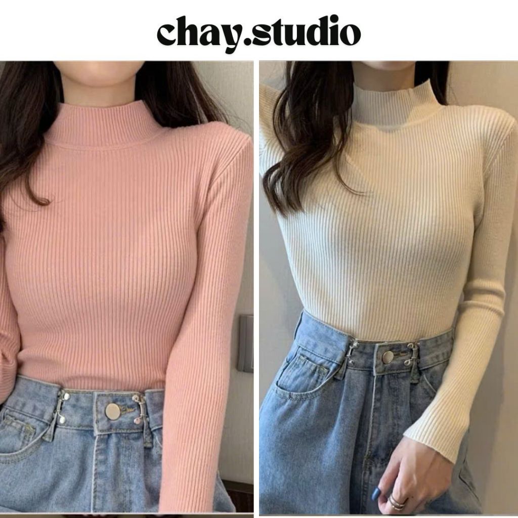 chay.studio Áo Len Tăm Cổ 3P Giữ Nhiệt Cho Nữ, Áo Len Tăm Giữ Nhiệt nữ chất lượng cao cấp