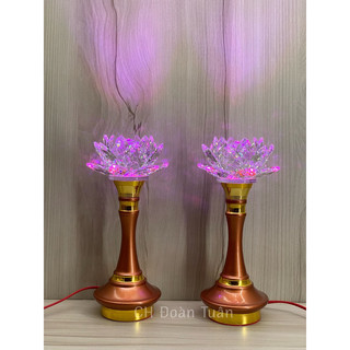 Cặp đèn thờ hoa sen pha lê đổi màu - Đèn thờ pha lê hoa sen 581