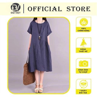 Đầm linen suông giấu bụng, tay ngắn cổ tròn, chất Linen mềm cao cấp thời trang hè nữ Da71