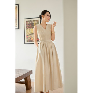 váy linen xếp li chi tiết HOIVU Femine dress