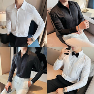 [BIGSIZE 5XL, HOẢ TỐC 4H] ÁO SƠ MI NAM TAY DÀI SỌC/XẾP LY/TRƠN MÀU TRẮNG/ĐEN DÀY DẶN PHỐI ÁO VEST, QUẦN TÂY CAO CẤP TIỆC