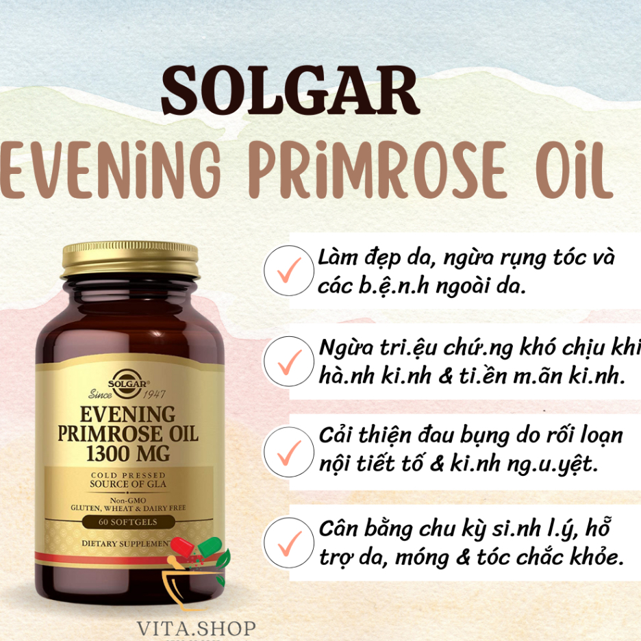 Solgar Evening Primrose Oil 1300mg - Viên Uống Tinh Dầu Hoa Anh Thảo 60 viên