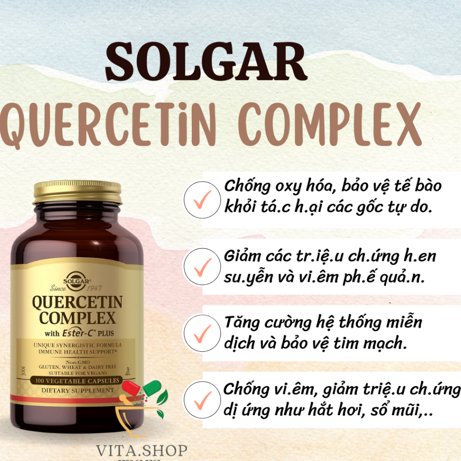 Viên Uống Hỗ Trợ Tim Mạch, Tăng Miễn Dịch, Chống Oxy Hóa Solgar Quercetin Complex with Ester-C Plus