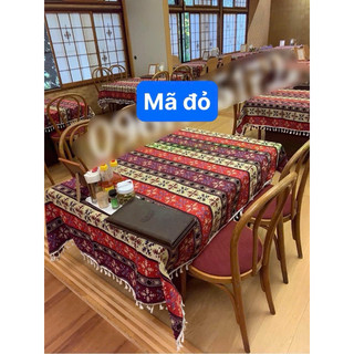 Khăn Trải bàn vải thổ cẩm hàng có ren  tua rua