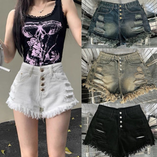 Quần Short Jean Nữ Bigsize 40-85kg Lưng Cao Rách 4 Nút Ống Tua Rua Ms1093