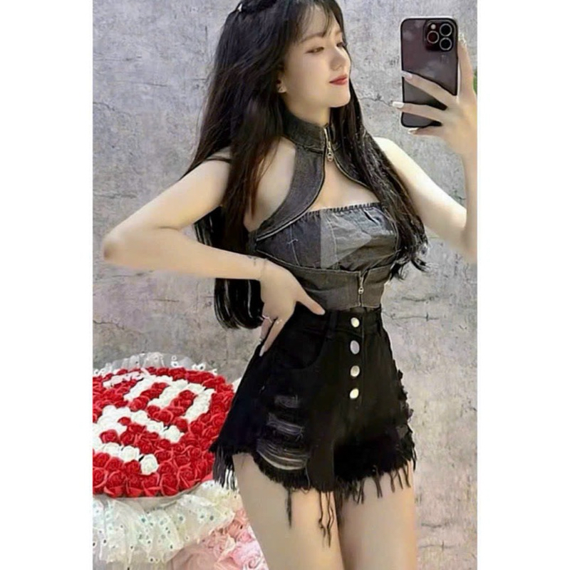 [HOT 2026] Quần Sooc Jean Nữ Bigsize 40-90kg, Quần Đùi Bò lưng cao rách 4 nút ống tua rua HÁCH DÁNG MS1093 | BigBuy360 - bigbuy360.vn