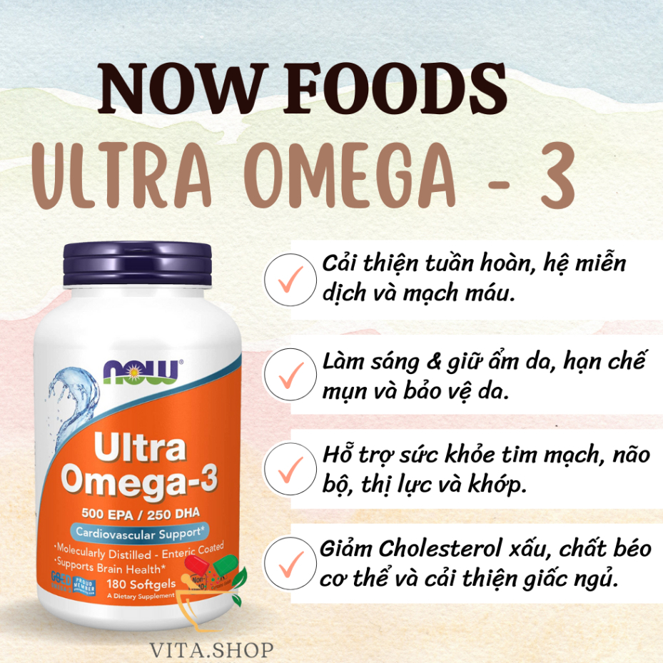 Now Ultra Omega 3 500 EPA / 250 DHA Viên uống dầu cá Omega-3 180 viên